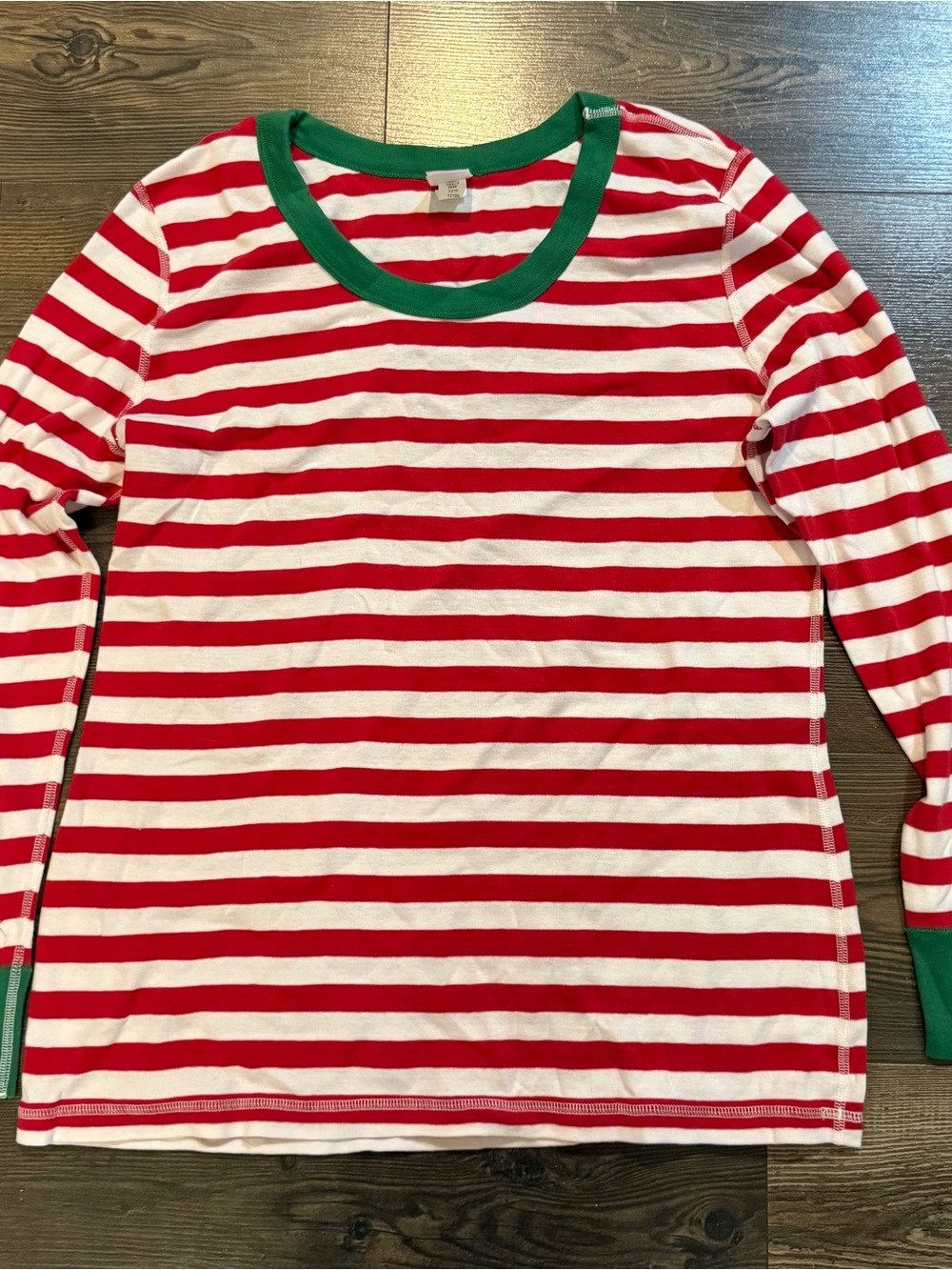 Adult Hannah Anderson Red & White Striped Long-Sleeve Top with Green Trim XL